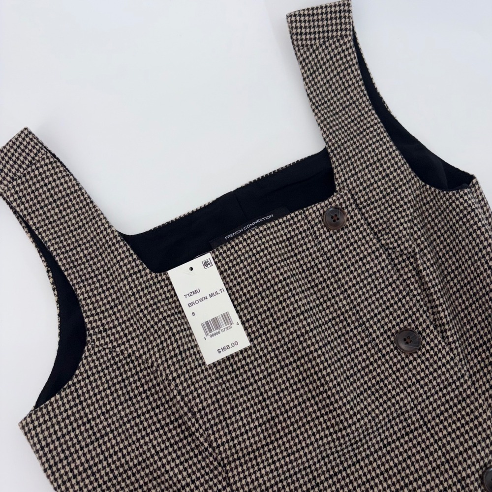 French Connection Brown Houndstooth Button Front Mini Dress Size 8 NWT